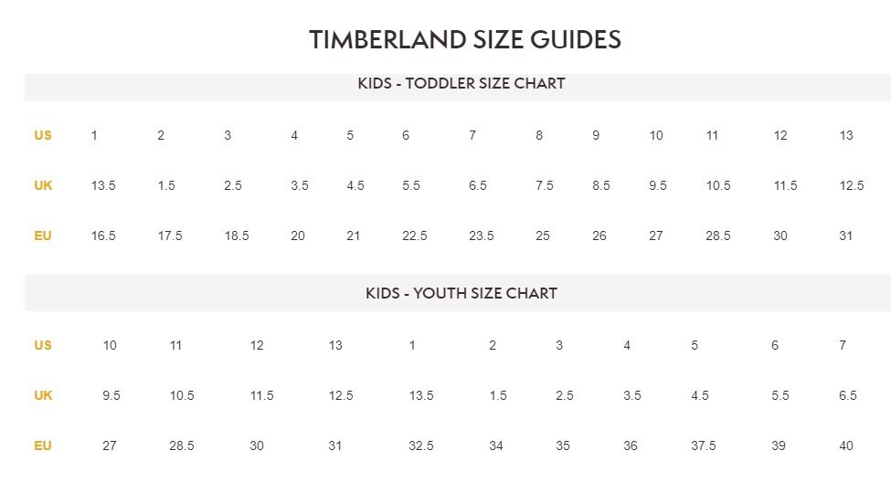 Timberland Size Guide