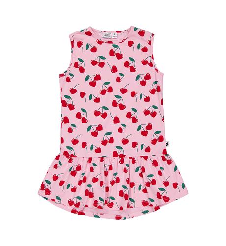 Kissed By Radicool Cherries Sleeveless Frill Dress - Pink/Red