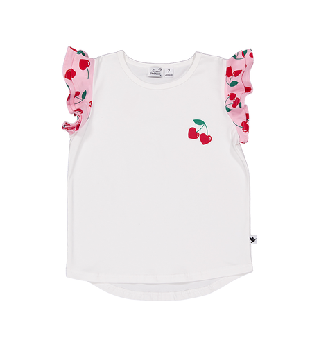 Kissed By Radicool Cherry Frill Tee - White/Pink