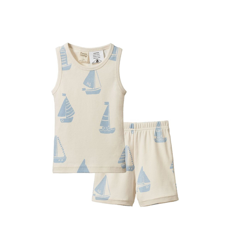Nature Baby Singlet Pyjama Set - Regatta Blue Print