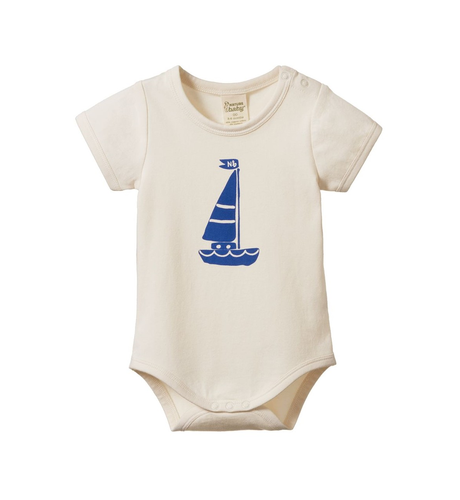 Nature Baby Stretch Jersey S/S Bodysuit - Sail Boat Print