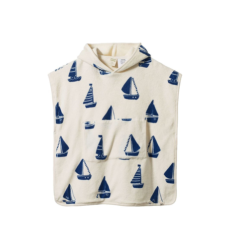 Nature Baby Org Cotton Poncho Towel- Regatta Print Terry