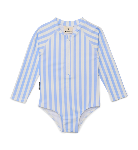 Crywolf Long Sleeve Swimsuit - Sky Blue Stripe