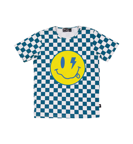 Radicool Dude Smiley Chequerboard Tee - Petrol/White