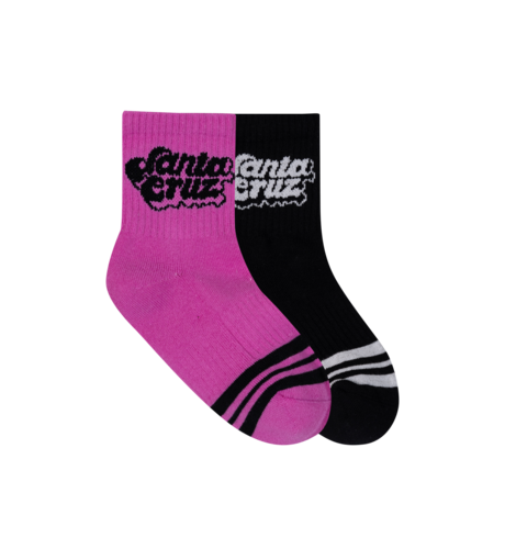 Santa Cruz Groovy Stack Mid Sock 2Pk (Girls 2-6) - Blk/Pink