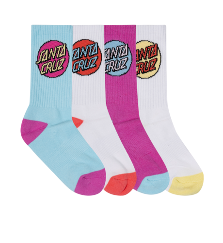 Santa Cruz Other Dot Crew Sock 4Pk (Girls 2-6) - Aqua/Pink/Wht