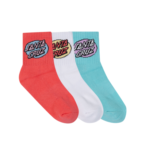 Santa Cruz Oval Dot Mid Sock 3Pk (Girls 2-6) - Rose/Wht/Ocean