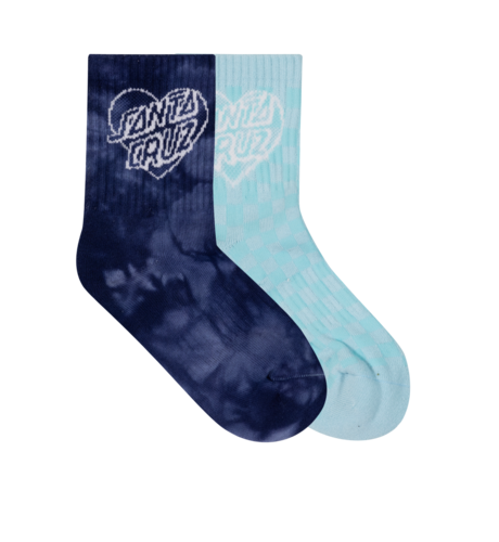 Santa Cruz Heart Dot Hollow Mid Tie-Dye Sock 2 Pk (Girls 2-6) - Blue/Aqua