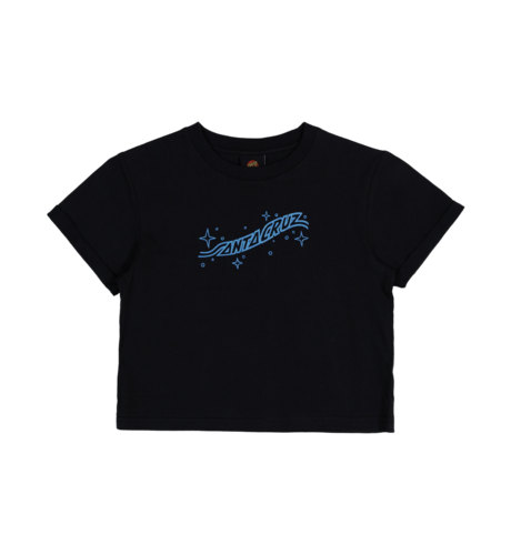 Santa Cruz Winged Moon Strip Centre S/S Crop Tee - Blk