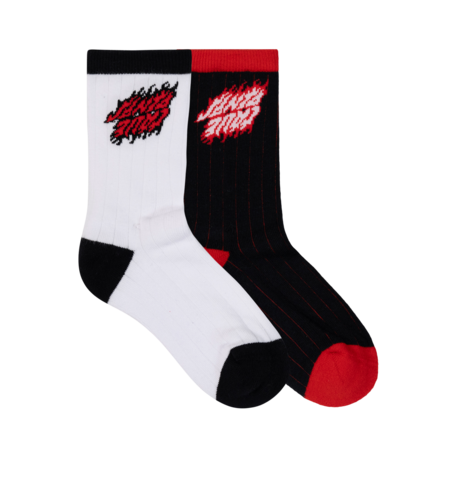 Santa Cruz Flamed Stack Upside Down Crew Sock 2 Pk (Yth 2-8) - Blk/Wht