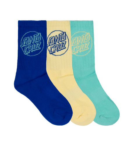 Santa Cruz Opus Dot Crew Sock 3 Pk (Yth 2-8) - Cobalt/Butter/Teal
