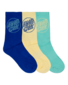 Santa Cruz Opus Dot Crew Sock 3 Pk (Yth 2-8) - Cobalt/Butter/Teal
