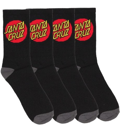 Santa Cruz Classic Dot Crew Sock 4 Pk (Yth 2-8) - Black