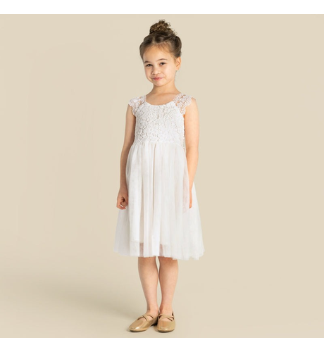 Designer Kidz Angie Lace S/S Bodice Dress - Ivory