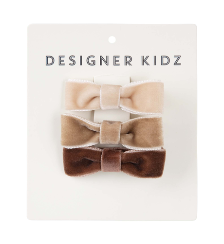 Designer Kidz Velvet Bow Hair Clip 3 Pack - Chocolate