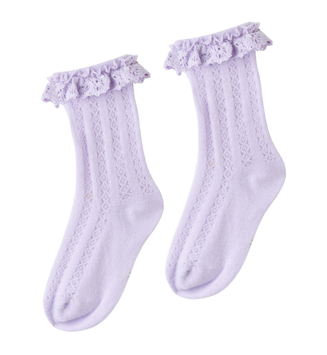 Designer Kidz Lace Frill Crew Socks - Lavender