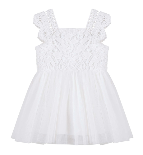 Designer Kidz Angie Lace S/S Romper - Ivory