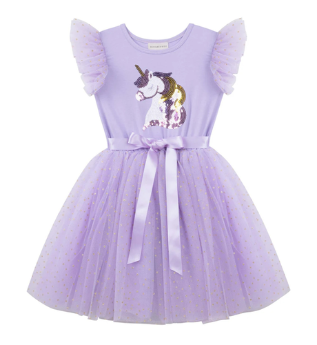 Designer Kidz Unicorn S/S Tutu Dress - Lavender
