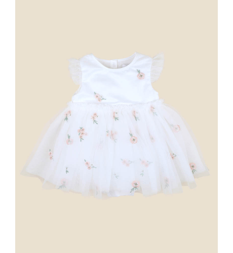 Bebe Ivory Floral Embroidered Tulle Overlay Baby Dress