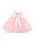 Bebe Pink Floral Embroidered Back Bow Tulle Baby Dress w Bloomers