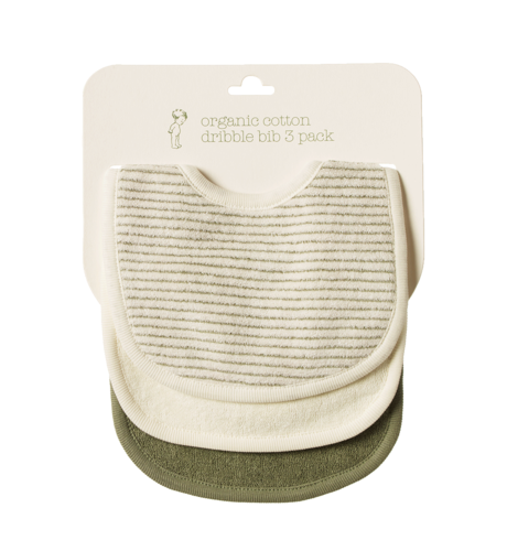 Nature Baby Dribble Bibs 3 Pk - Nettle/Natural/Nettle Pinstripe