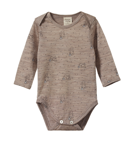 Nature Baby Merino Wool L/S Bodysuit - Bramble Burrow Print