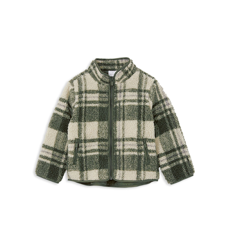 Milky Check Sherpa Jacket - Off White / Urban Green
