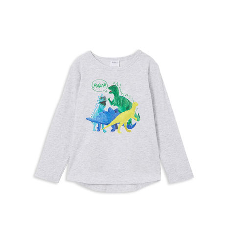 Milky Rawr Dino L/S Tee - Silver Marle
