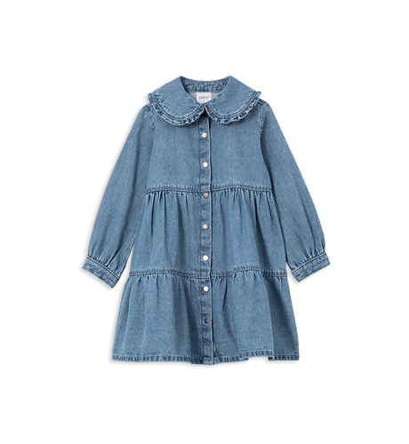 Denim Tiered Collared Dress