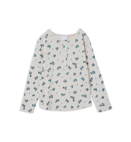 Milky Sweet Floral L/S Henley - Almond Marle