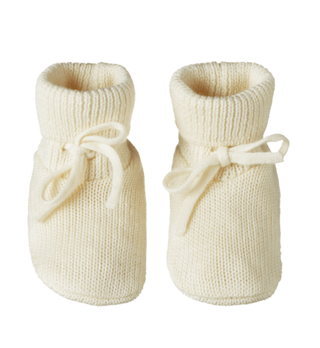 Nature Baby Merino Knit Drawstring Booties - Natural