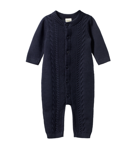 Nature Baby Lou Suit Cotton Knit - Navy Cable Knit