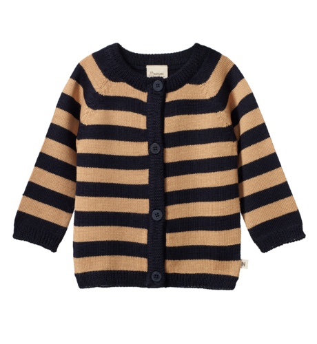 Nature Baby Merino Knit Cardigan - Navy/Caramel Stripe