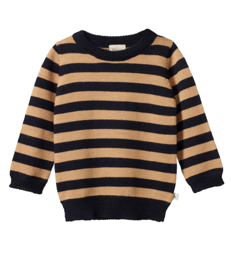 Nature Baby Merino Knit Pullover - Navy/Caramel Stripe