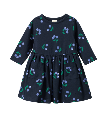 Nature Baby L/S Twirl Dress - Winter Berry Navy Print