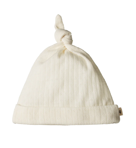 Nature Baby Merino Wool Knotted Beanie Pointelle - Natural