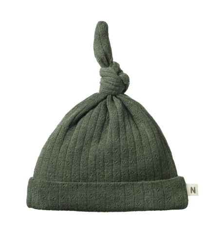 Nature Baby Merino Wool Knotted Beanie Pointelle - Thyme