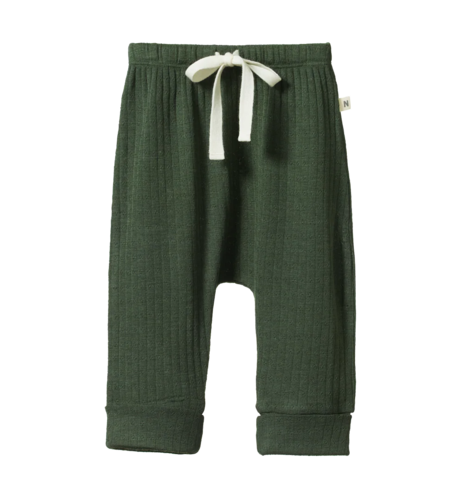 Nature Baby Merino Wool Drawstring Pants Pointelle - Thyme
