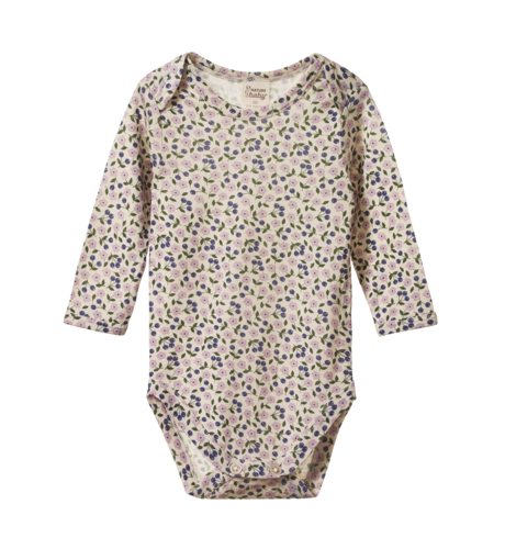 Nature Baby Merino Wool L/S Bodysuit - Briarwood Lilac Print