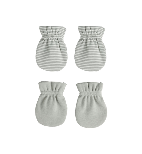 Quincy Mae Scratch Mittens Set - Sage Micro Stripe/Sage