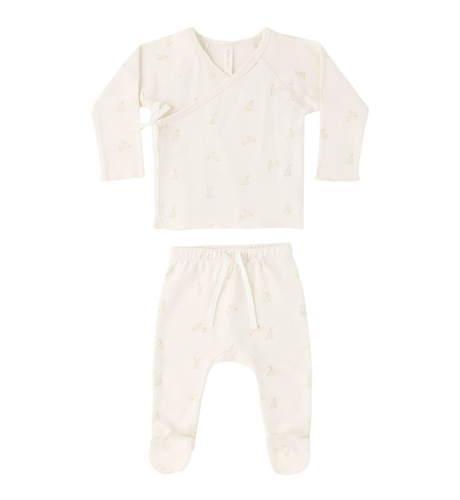 Quincy Mae Wrap Top + Footed Pant Set - Bunnies