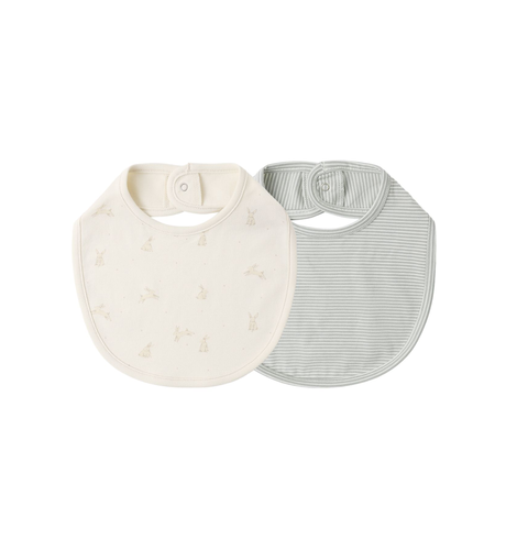 Quincy Mae Jersey Snap Bib - Bunnies/Sage Micrstripe