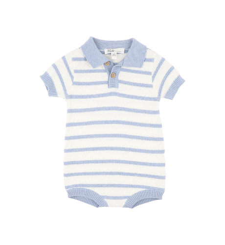 Bebe Brady Organic Knitted Polo Romper - Blue Stripe