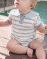 Bebe Brady Organic Knitted Polo Romper - Blue Stripe