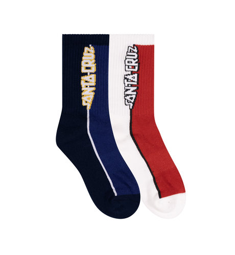 Santa Cruz Fisheye Strip Crew Sock 2 Pk  (Yth 2-8) - Dark Blue/Red