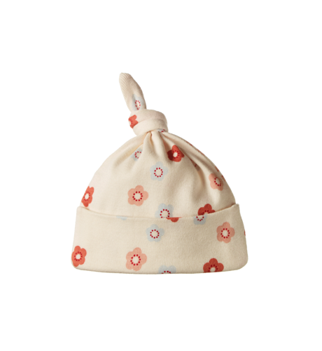 Nature Baby Cotton Knotted Beanie - Petite Flora Stamp Print