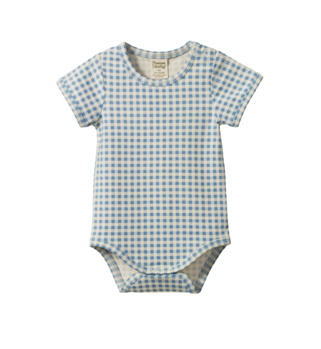 Nature Baby Stretch Jersey S/S Bodysuit - Blue Gingham