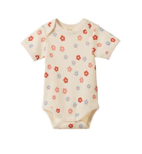 Nature Baby S/S Bodysuit - Petite Flora Stamp Print