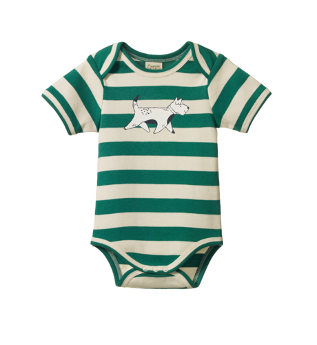 Nature Baby S/S Bodysuit - Dog Walk Peppermint Print