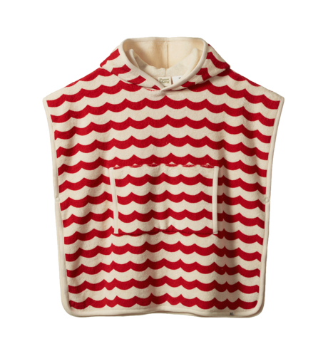 Nature Baby Poncho Towel - Waves Red Print